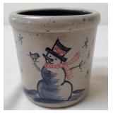 Rowe Pottery Works Stoneware Snowman Crock