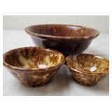 3 Brown Mixing Bowls