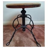 Antique Tonk Piano Stool w/Cast Iron Base & Wood