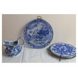 Blue & White China Cream Pitcher, Suncatcher &
