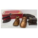 Bronze Baby Shoes, Sad Irons, Cookstove