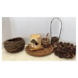 Birch wood Bird House & Baskets