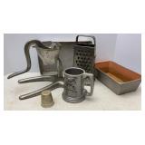 Aluminum Juicer, Thimble Shot cup, Grater, Pewter
