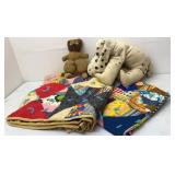 Antique Patch Hand Tied Quilt, Teddy Bear & Dog