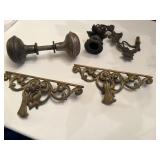 Brass drawer pulls (2), door handle, candle stick