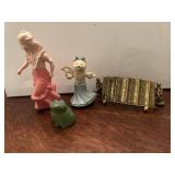 Avon bottles (2), brass lipstick holder, all