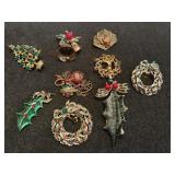 9 unmarked Christmas Pins