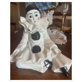 White Ceramic Vintage Clown, 11 inches tall