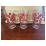 Red Pok-a- Dot glasses, 4 Vintage 8 " tall