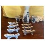 Saki set & 7 ceramic chop stick holders
