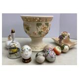 Hand painted Porcelain Eggs, Capodimonte Dish