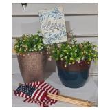 Plastic Flower Pots, Welcome Sign & Flags