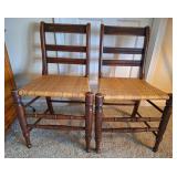 2 Ladder Back Straight Chairs w/Woven Seat