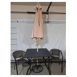 Metal Patio Table, Umbrella & 2 Chairs
