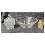 Clear Glass Sugar Bowl, Toothpick Holder & Bowl