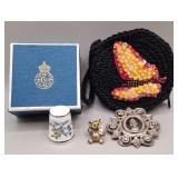Royal Worcester China Thimble, Pin & Coin Purse