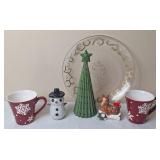 Christmas Decor, Cookie Plate & Mugs