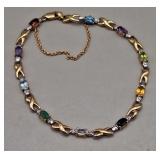 14K Gold Bracelet w/Multi-Color Stones