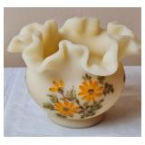 Fenton Custard Cameo Satin "Daisies" Rose Bowl