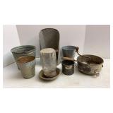 Galvanized Scoop, Planters & Sifter