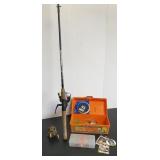 Antique Bait Caster, Open Face Reel & Rod