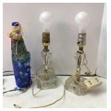 Vtg Crystal Lamps & Blue Bottle Fairy Light