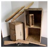 Antique Wooden Crate, Box, Rifle & Ironing Board