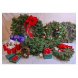Christmas Wreaths, Greenery, Wrapped Boxes
