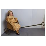 Antique Wicker Pull Chair Doll Carriage & Doll