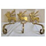 3 Solid Brass Reindeer Stocking Holders