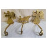 3 Solid Brass Stocking Holders