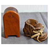 Wooden U.S. Stamp Holder & Carved Shoe