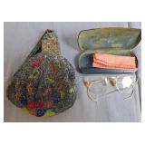 Beaded Beggar's Bag & Eyeglasses, Vintage