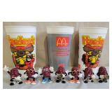 7 California Raisin Figures & Plastic Cups