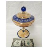 Bohemian glass lidded candy dish 8.5' tall