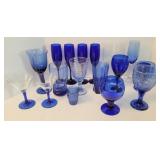 Drinking glasses, cobalt, various designs