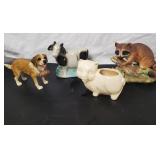 Dog, Cow, Raccoon Figures, Pig Planter