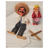 Metal Wind Up Toy Clown & Mexican Puppet