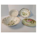 Porcelain painted plate & bowls
