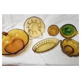 Amber glass bowls, Iris & Herringbone bowl