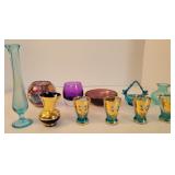 Blue glass basket, vase, glasses