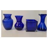 Cobalt vases & candle holder