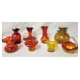 Amberina, Crackle Glass, hats, basket, vases