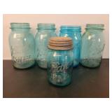 Canning jars, quarts, Ball, Green glass