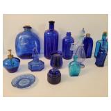 Blue Glass medicine, perfume bottles