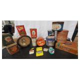 Advertising tins & cigar box