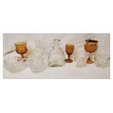 Cruet, cream & sugar, amber goblets
