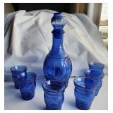 Hazel Atlas Cobalt Decanter & glasses