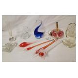 Glass paperweight pen holder, swan,