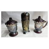 Carnival Glass Hat Pin Holder, Sugar, Creamer